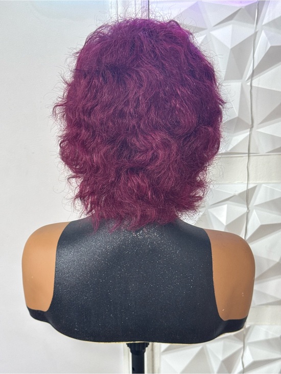 Burgundy Short Wig 100% Human Hair Glueless Water Wave 8 Inch